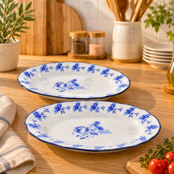 Mavi Vintage 26cm 2li Büyük Kayık Tabak (1002)