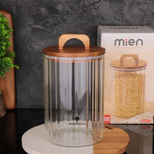 Zahire 2450ml Akasya Kapaklı, Çizgili Kavanoz (Bor 0104)
