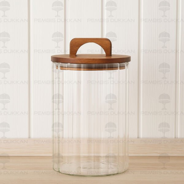 Zahire 2450ml Akasya Kapaklı, Çizgili Kavanoz (Bor 0104)
