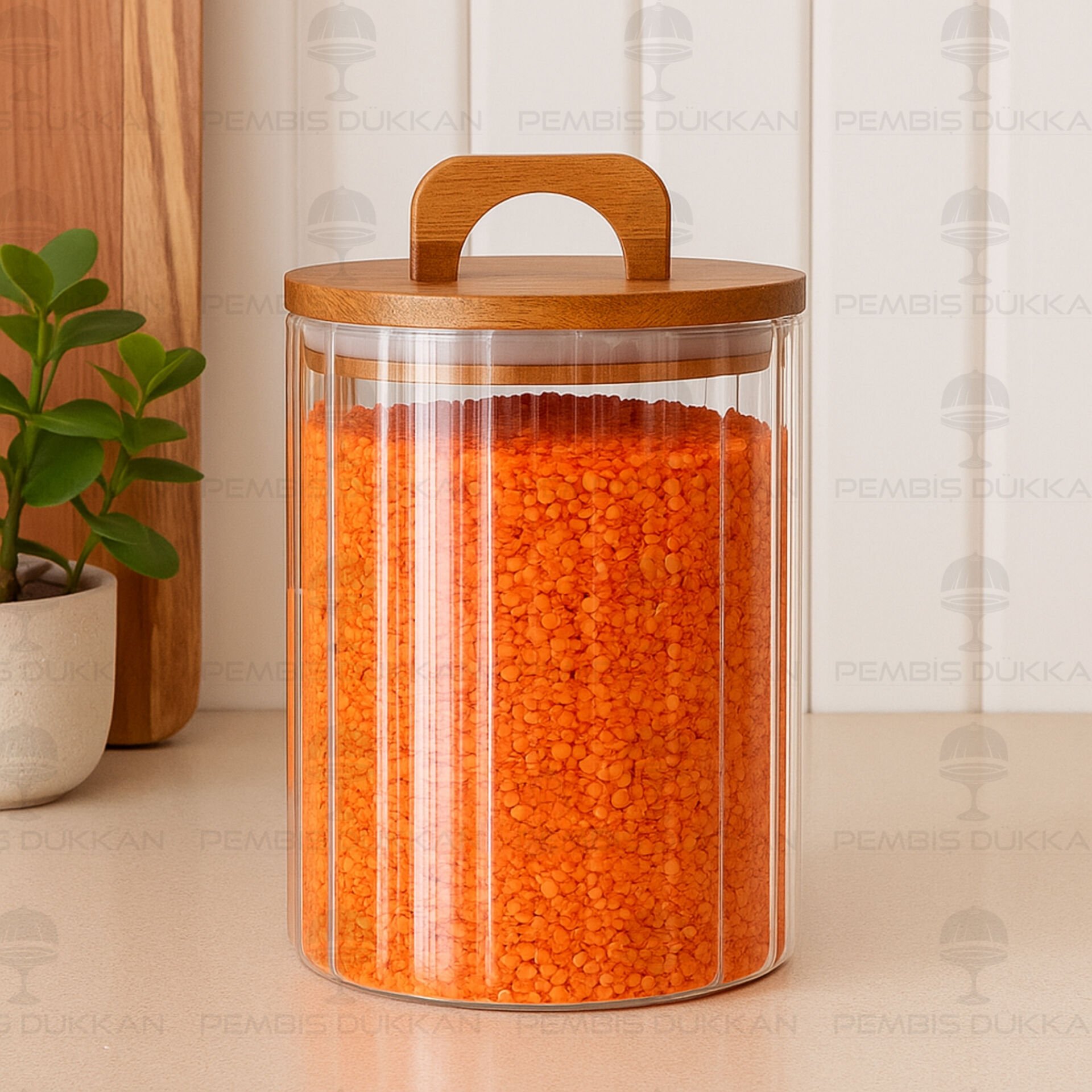 Zahire 2450ml Akasya Kapaklı, Çizgili Kavanoz (Bor 0104)