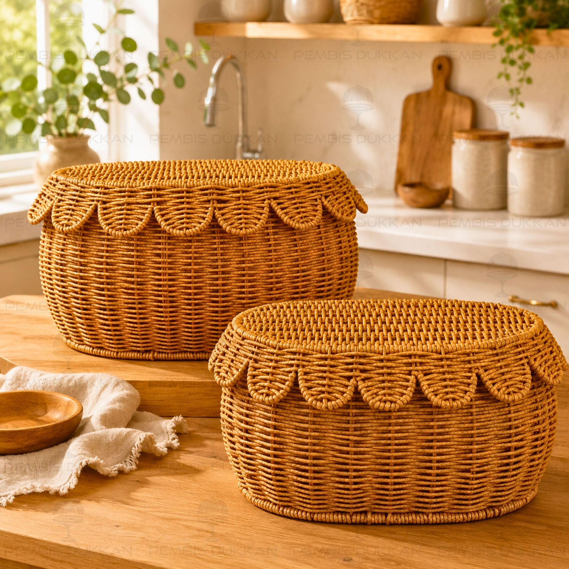 2'li Oval Kapaklı Rattan Sepet 1685