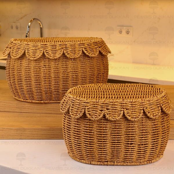 2'li Oval Kapaklı Rattan Sepet 1685