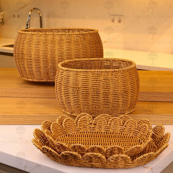 2li Oval Kapaklı Rattan Sepet 1685
