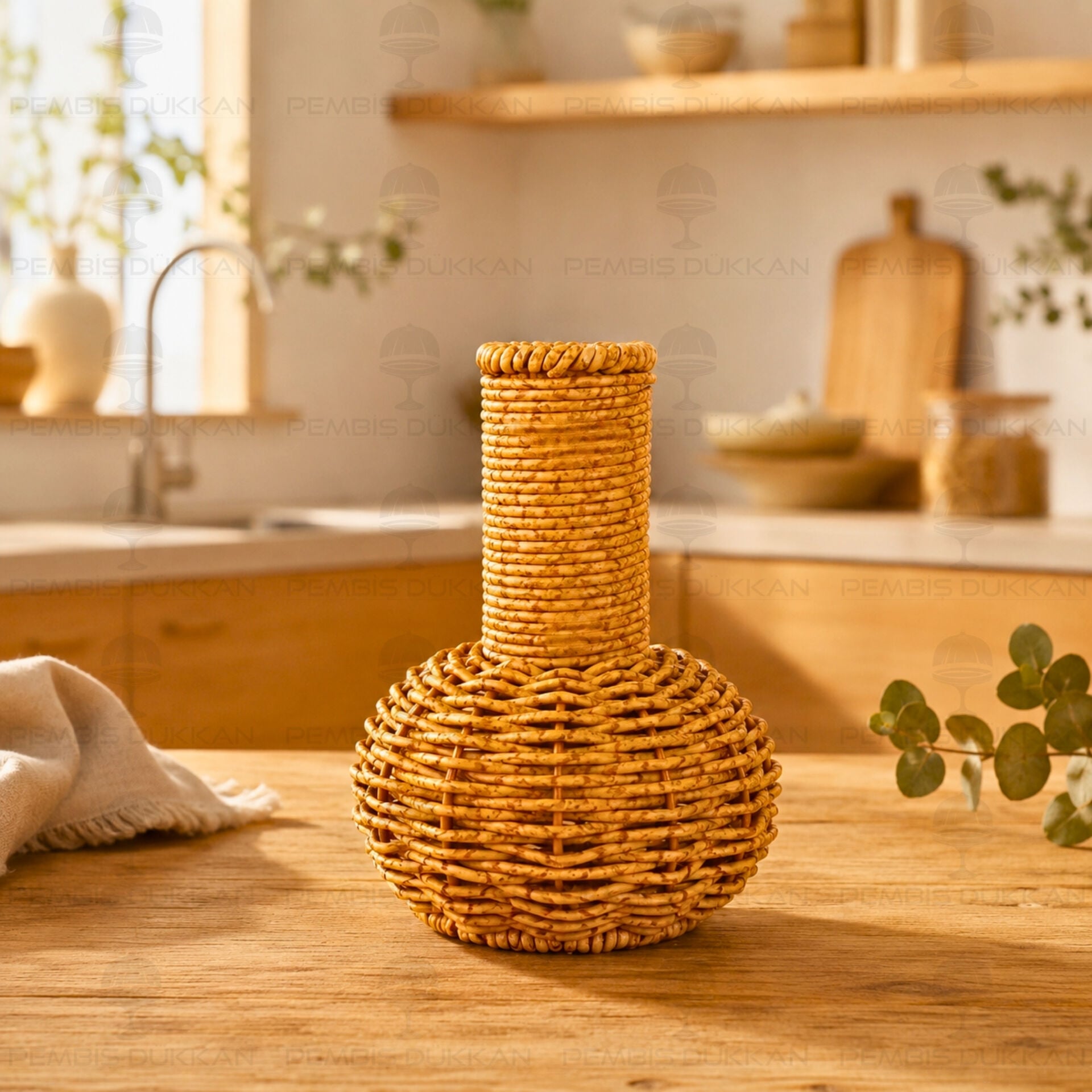 Dekoratif Rattan Örgü Mini Vazo (1696)