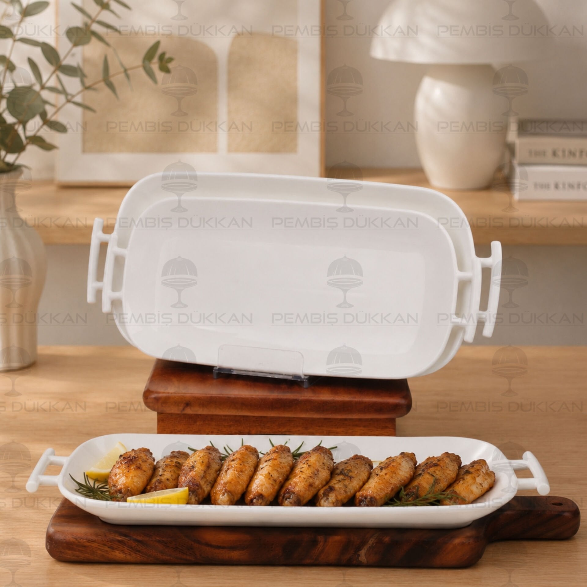 1 Adet Perla Oval Kulplu Porselen Yemek Masa Ortası Servis Küçük (POR1918)