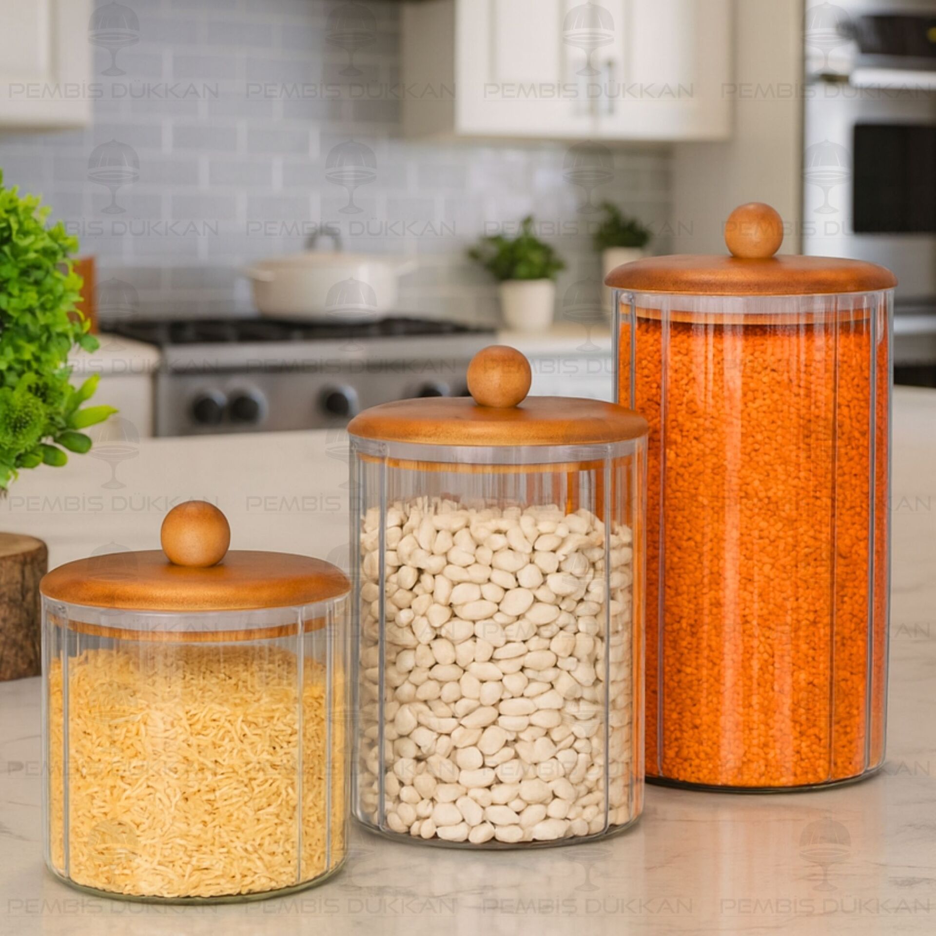 3lü Cavo Çizgili Tezgah Üstü Kavanoz Set (Bor084-085-086)
