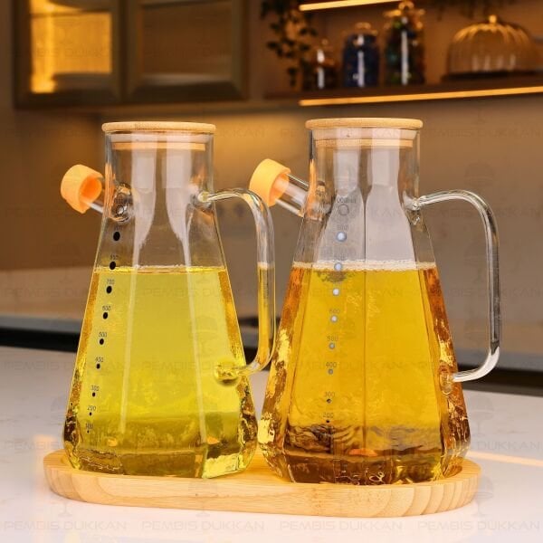 Bambu Altlıklı, 2li Köşeli Bambu Yağdanlık Set (Gla012 + 75652)