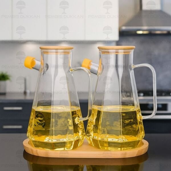 Bambu Altlıklı, 2li Köşeli Bambu Yağdanlık Set (Gla012 + 75652)