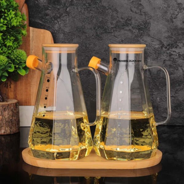 Bambu Altlıklı, 2li Köşeli Bambu Yağdanlık Set (Gla012 + 75652)