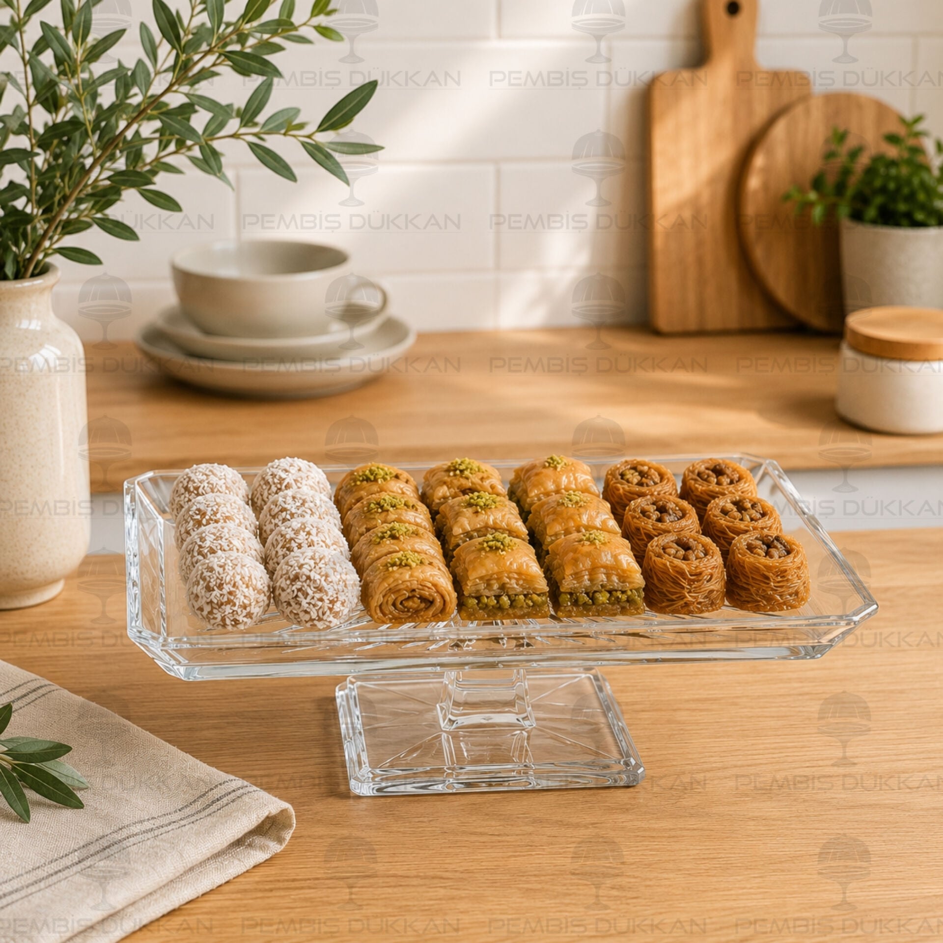 Madlen Crystallin Kare Cam Ayaklı Sunumluk