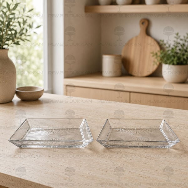 Madlen Crystallin Cam 2li Kare Tatlı Tabak