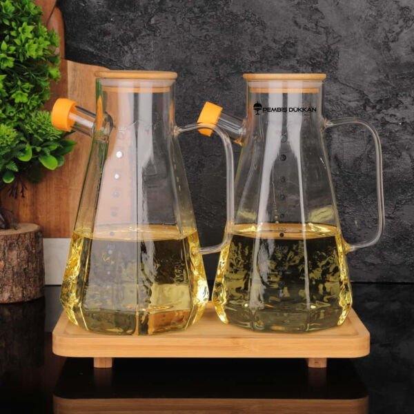 Bambu Altlıklı, 2li Köşeli Bambu Yağdanlık Set (Gla012 + 8b31)