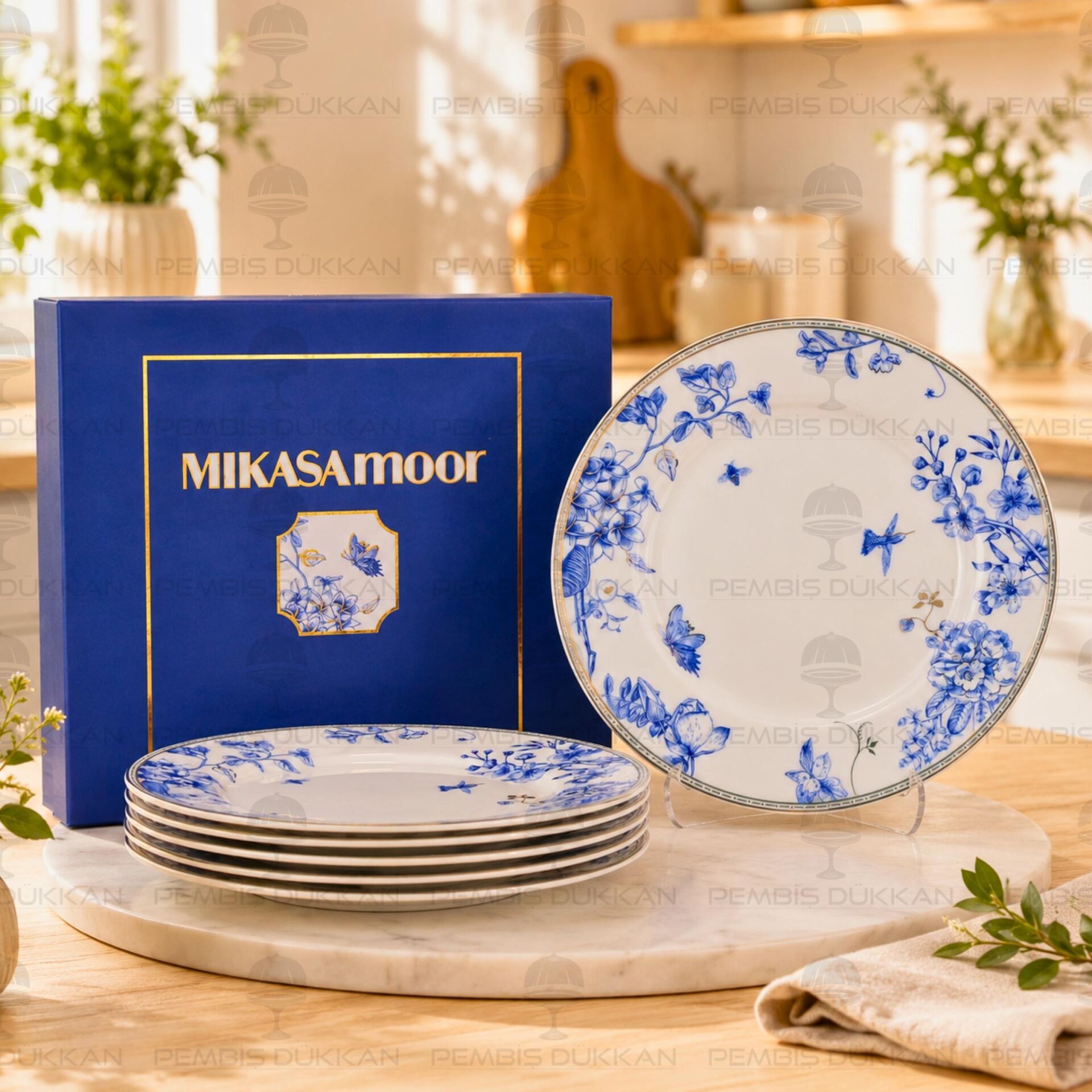 Fili E Fiori Mavi Beyaz 6'lı Pasta Tabağı Takımı 20cm