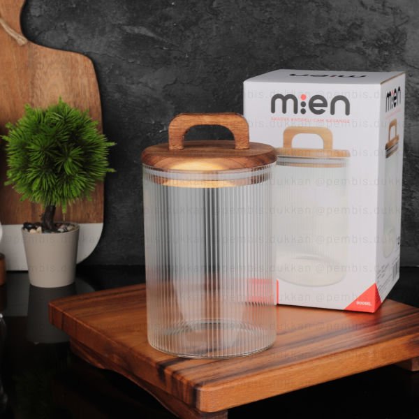 Lines 900ml Akasya Kapaklı, Sık Çizgili Kavanoz (Bor042)