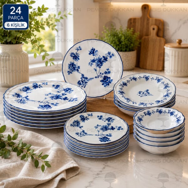 Mavi Vintage 6 Kişilik 24 Parça Yemek Takımı