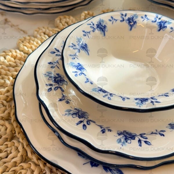Mavi Vintage 6 Kişilik 24 Parça Yemek Takımı