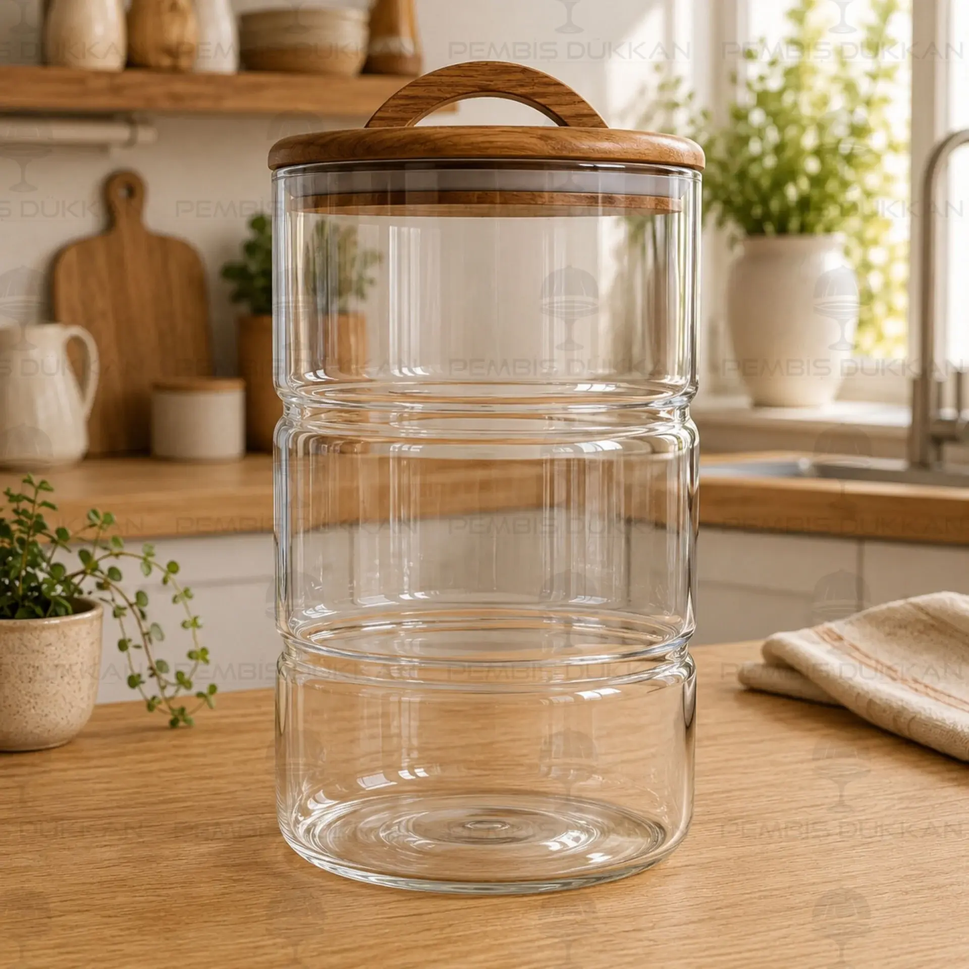 Sole 3200ml Akasya Kapaklı, Yatay Boğumlu Kavanoz (0131)