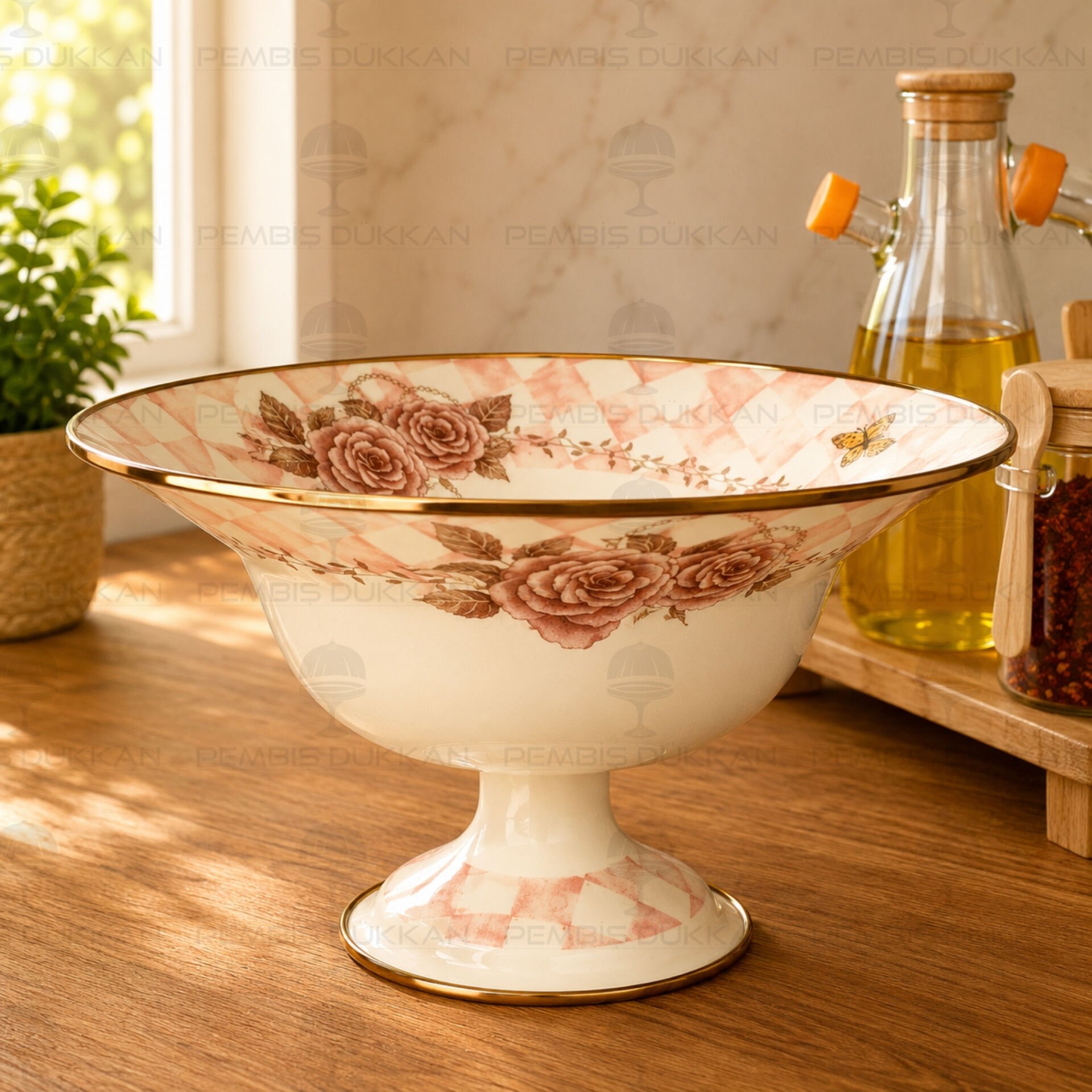 Rosadora Emaye Ayaklı Meyvelik 30 cm