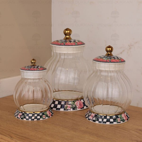 Paradise 3'lü Çizgili Cam Kavanoz Set