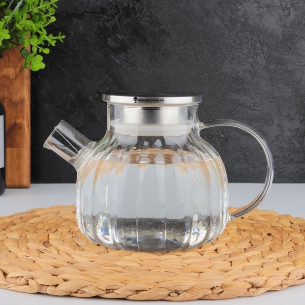 1000ml Kayra Çizgili, Borosilikat Cam Demlik & Sürahi