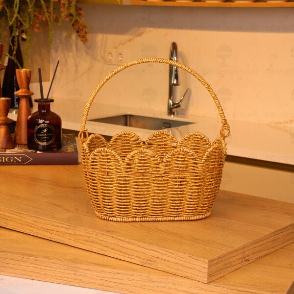 Bohem Rattan Oval Kulplu Sepet (1688)