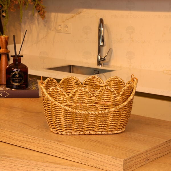 Bohem Rattan Oval Kulplu Sepet (1688)
