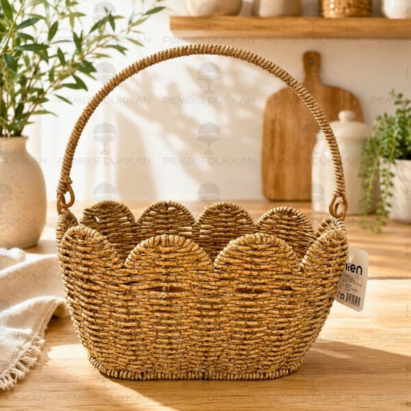 Bohem Rattan Oval Kulplu Sepet (1688)