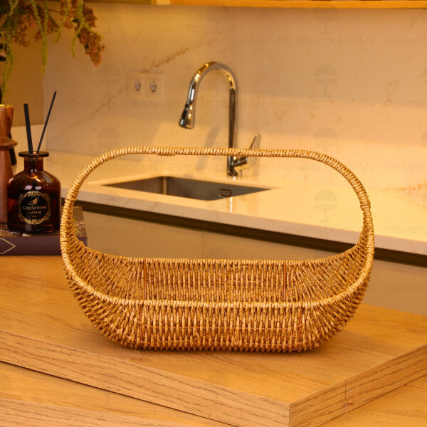 Bohem Rattan Oval Kulplu Sepet (1705)