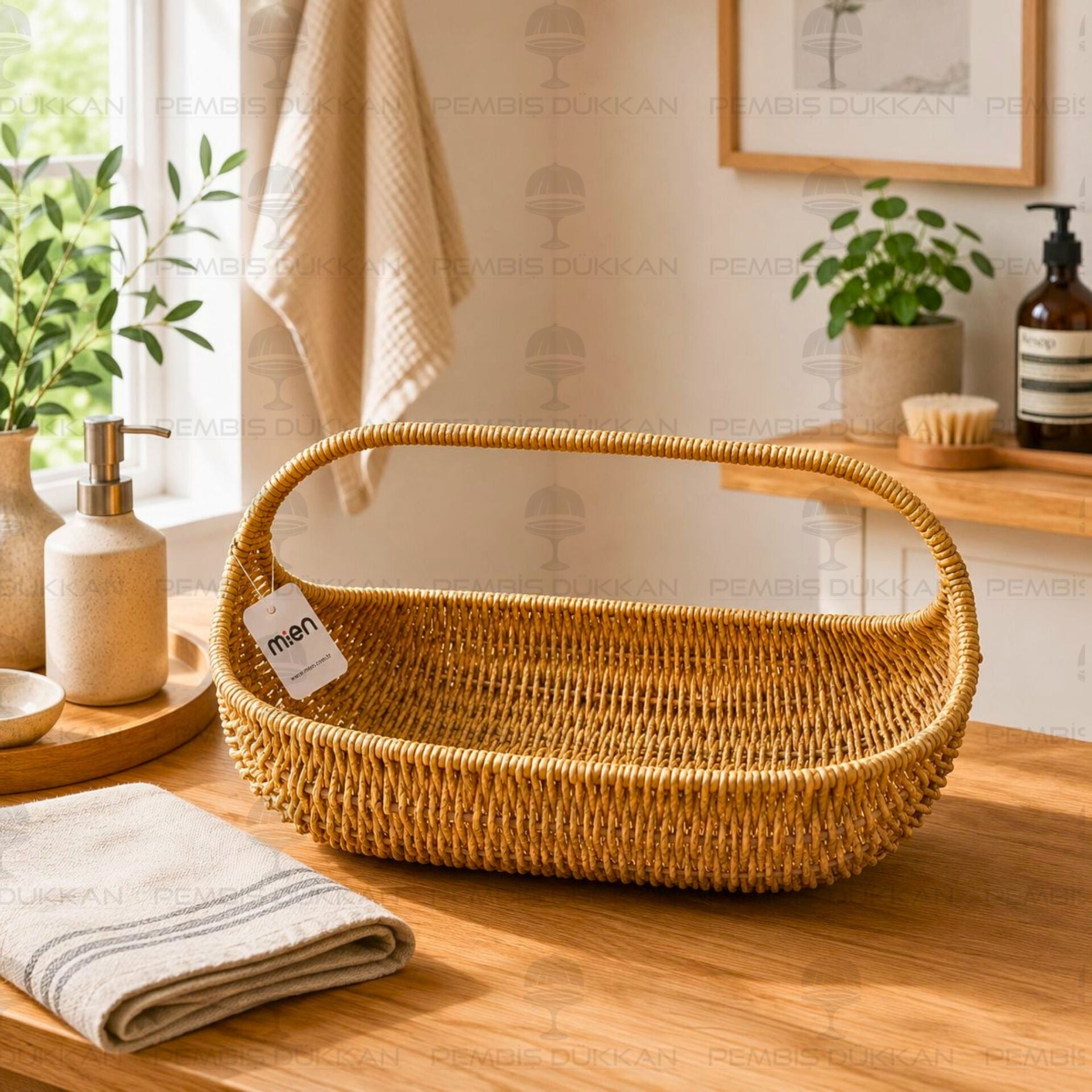 Bohem Rattan Oval Kulplu Sepet (1705)