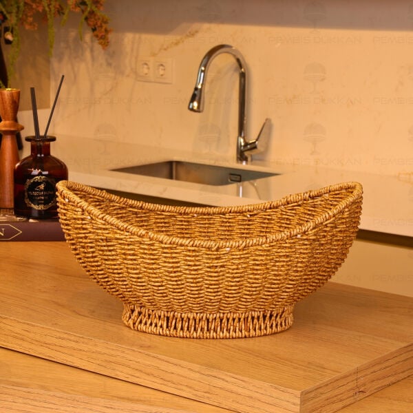 Bohem Rattan Oval Ayaklı Dekoratif Sepet (1693)