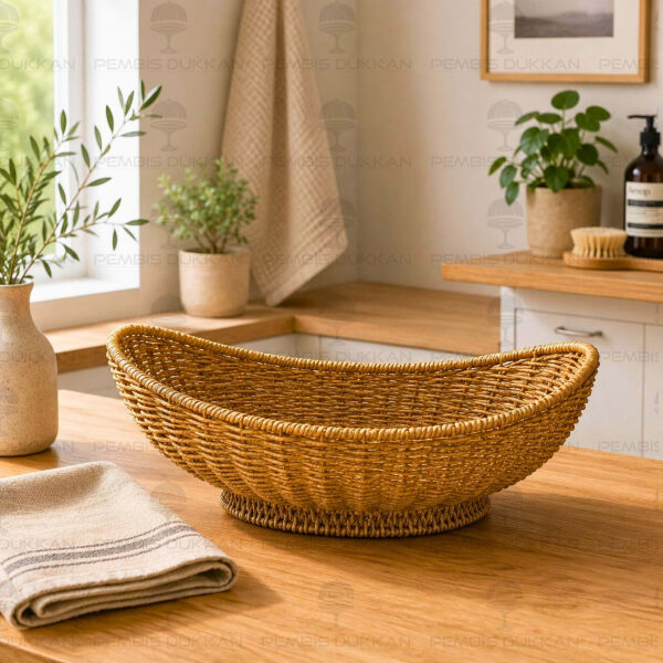 Bohem Rattan Oval Ayaklı Dekoratif Sepet (1693)