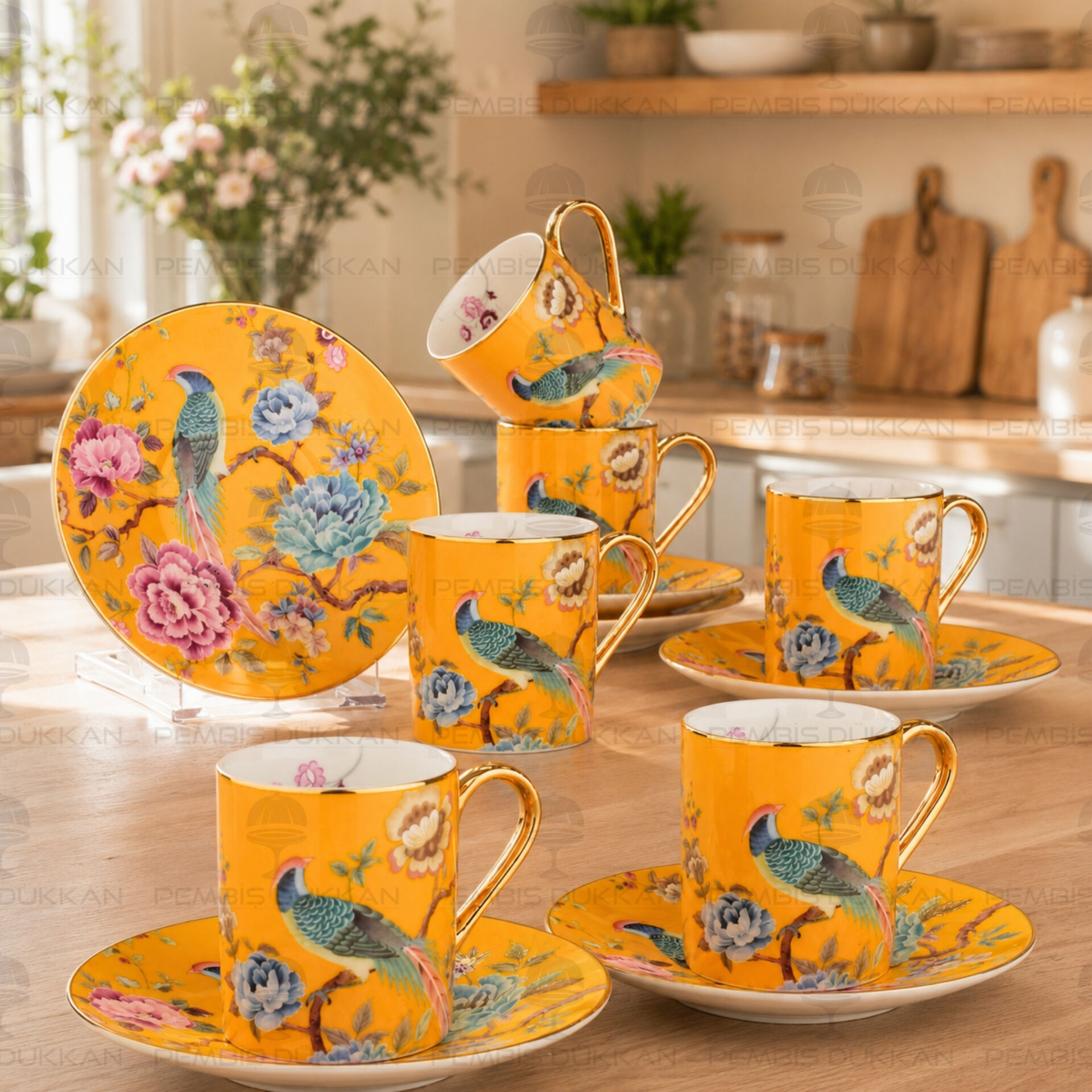 Sarı 6 Kişilik Kahve Fincan Takımı (Yns 020)