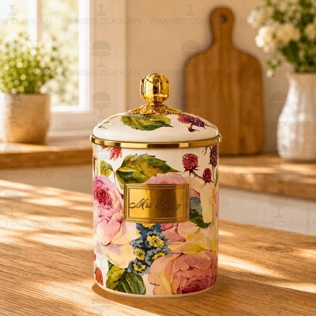 Rose Deluxe Emaye Büyük Boy Kavanoz