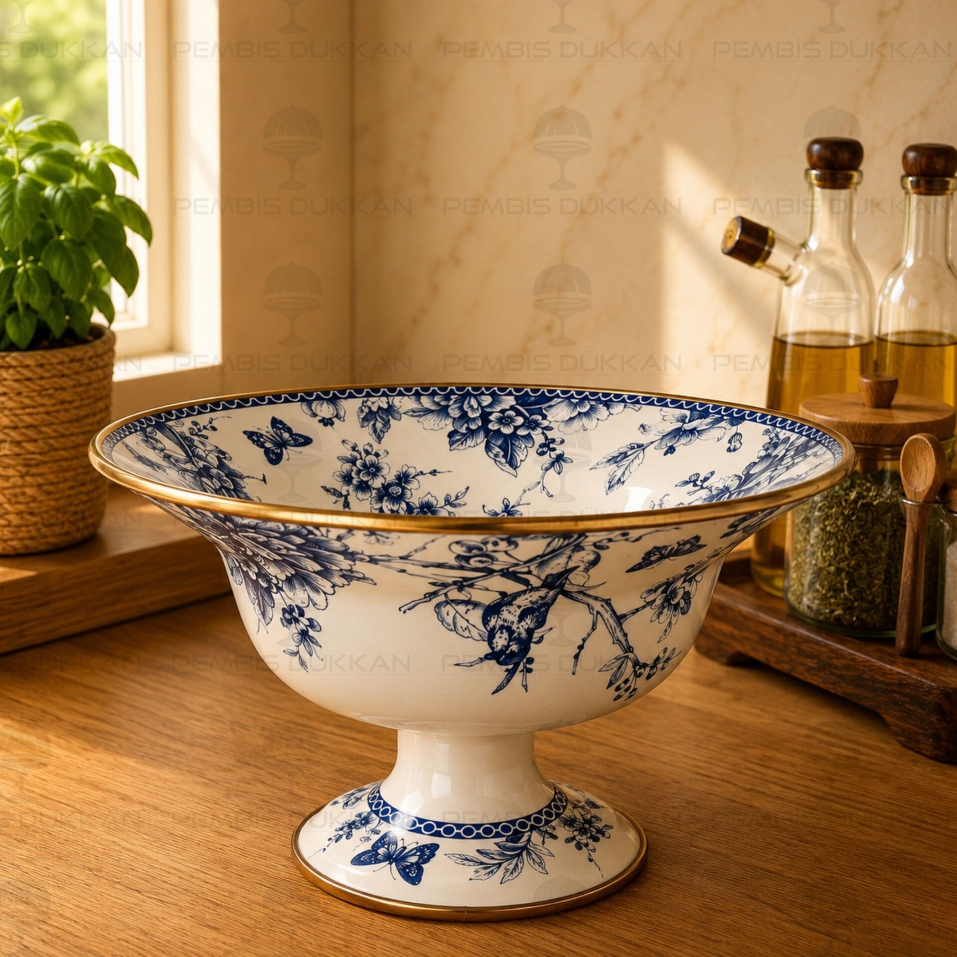 Blue Life Emaye 30cm Ayaklı Meyvelik