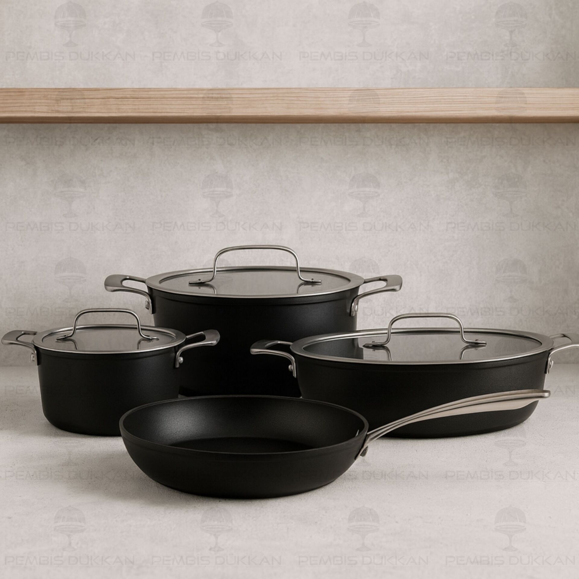Leaf 7 Parça Siyah Tencere Set