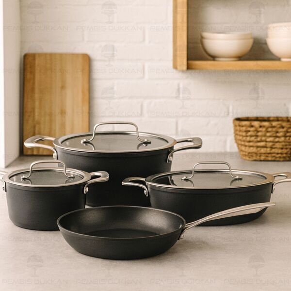 Leaf 7 Parça Siyah Tencere Set