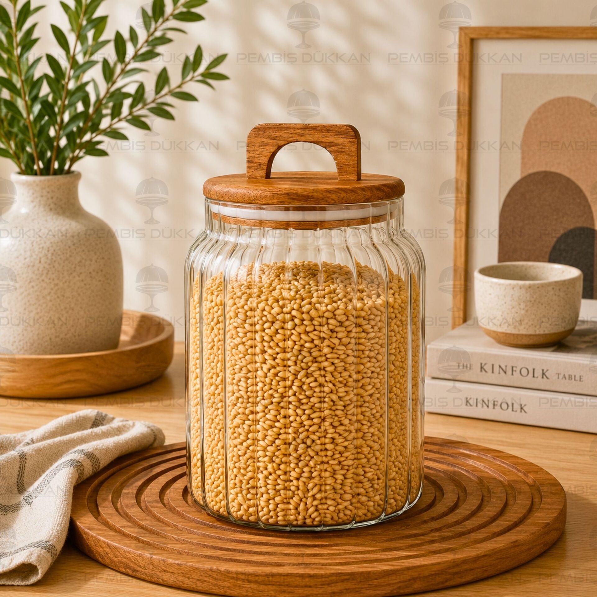 Lenny 3000ml Akasya Kapaklı Çizgili Kavanoz 9r33