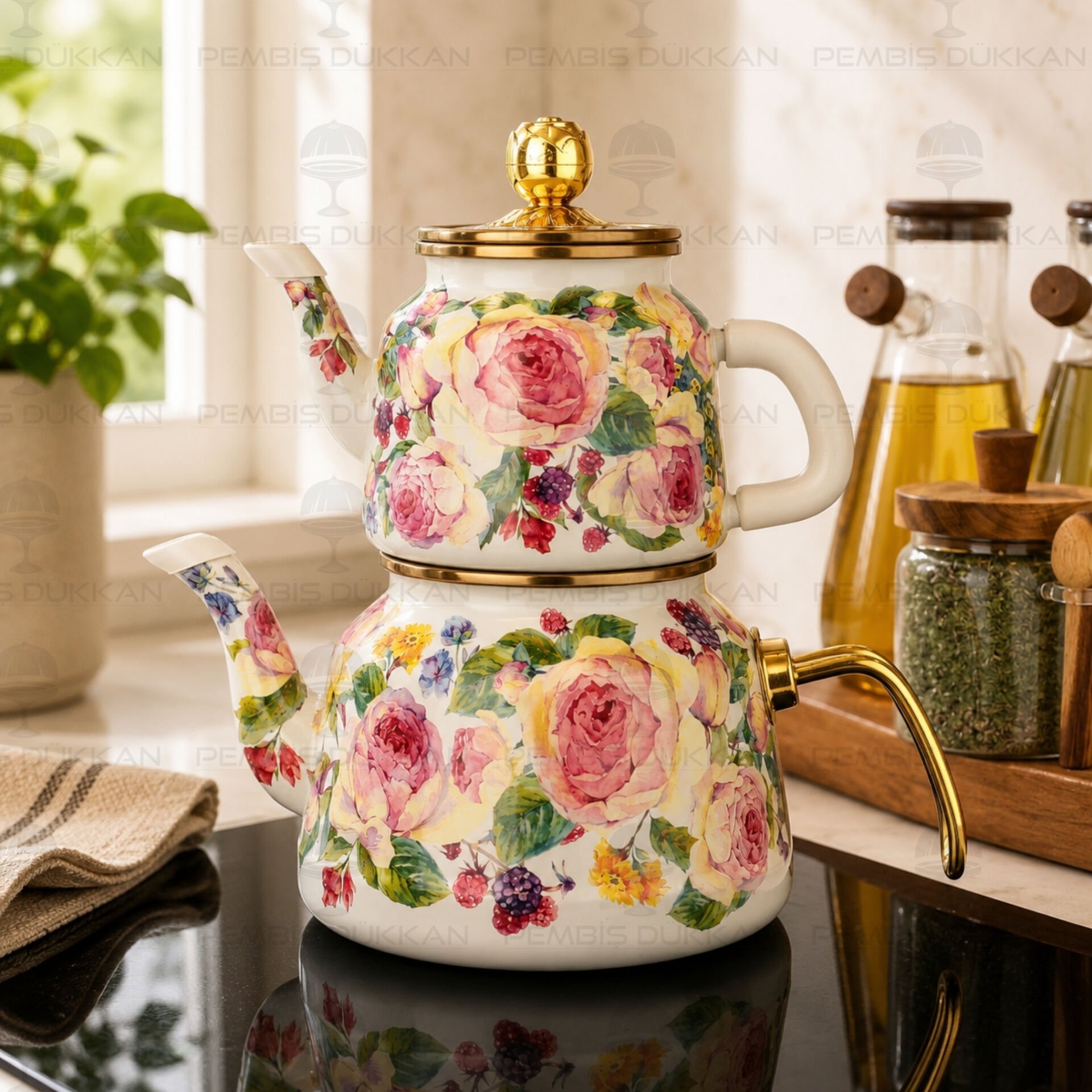 Rose Deluxe Emaye Çaydanlık
