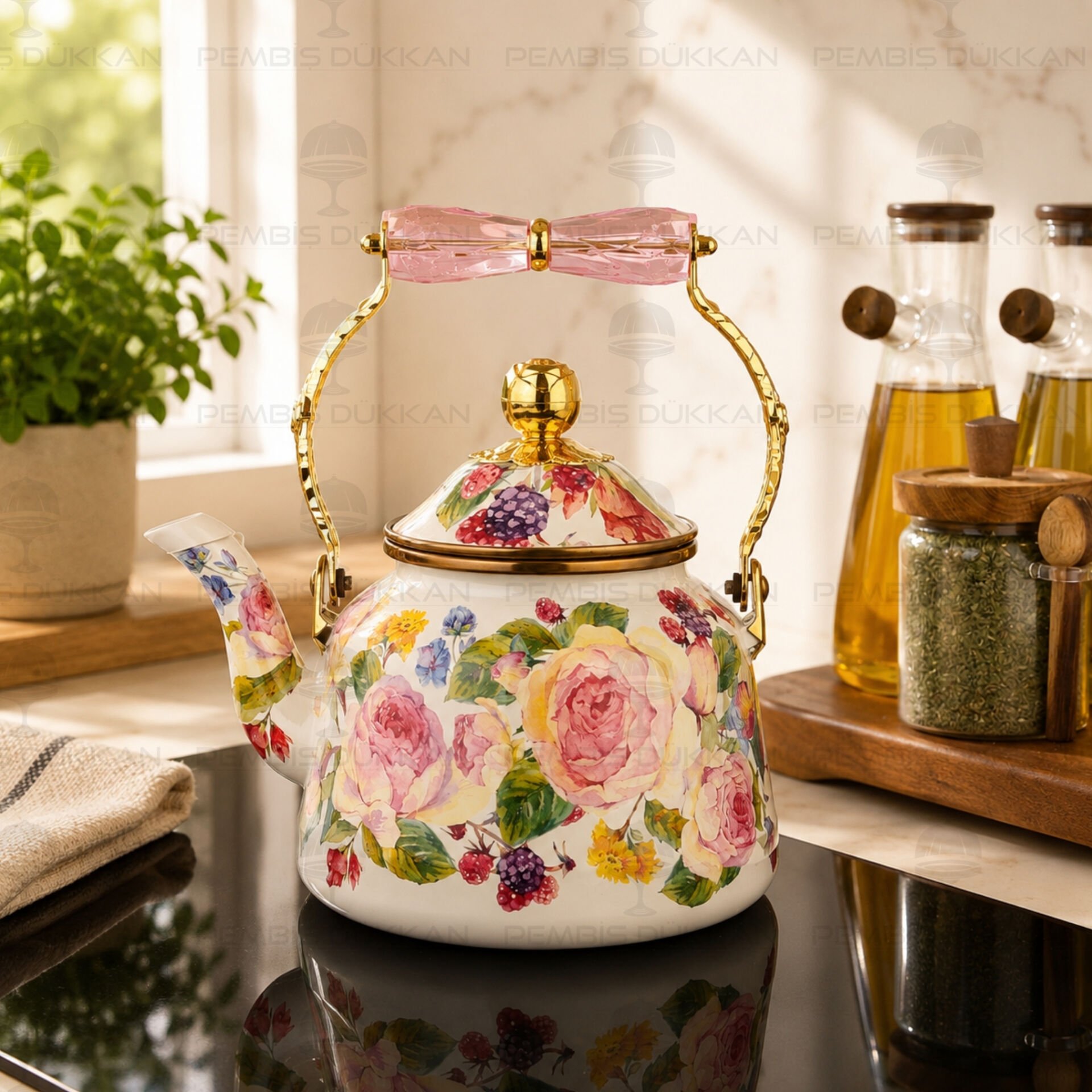 Rose Deluxe Emaye 2.5 Litre Kettle Demlik