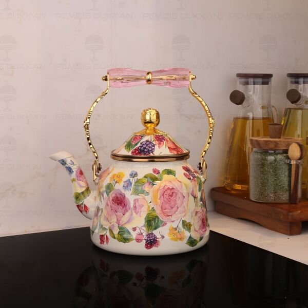 Rose Deluxe Emaye 2.5 Litre Kettle Demlik