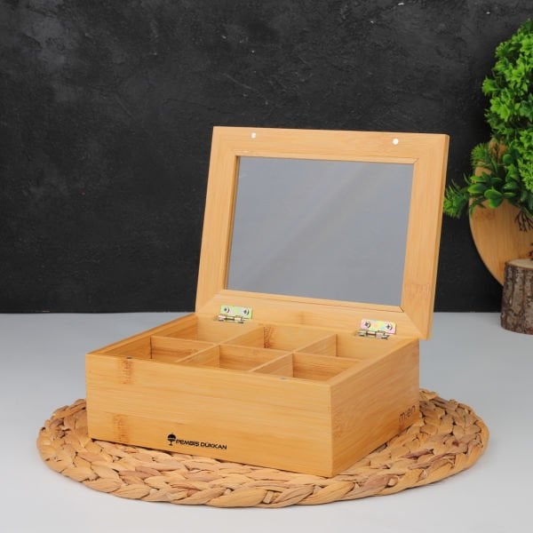 Bambu Pleksi Kapaklı 6 Bölmeli Küçük Organizer Kutu (659)