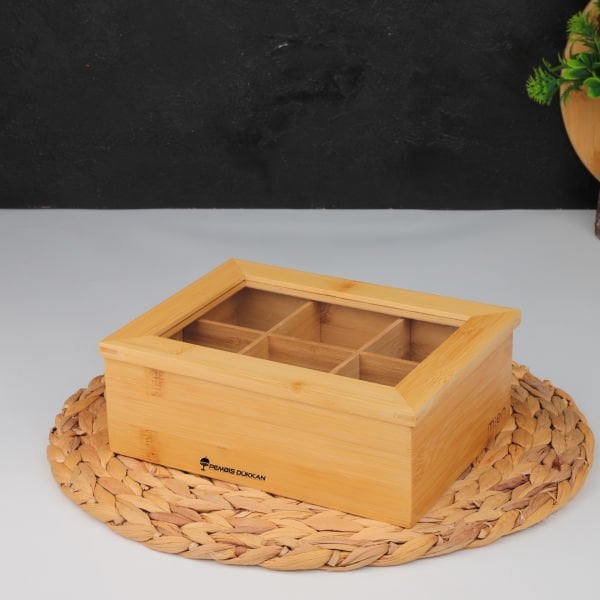 Bambu Pleksi Kapaklı 6 Bölmeli Küçük Organizer Kutu (659)