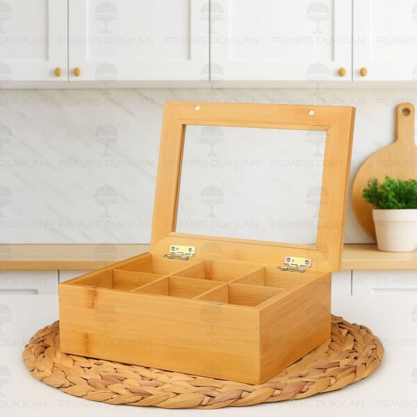Bambu Pleksi Kapaklı 6 Bölmeli Küçük Organizer Kutu (659)