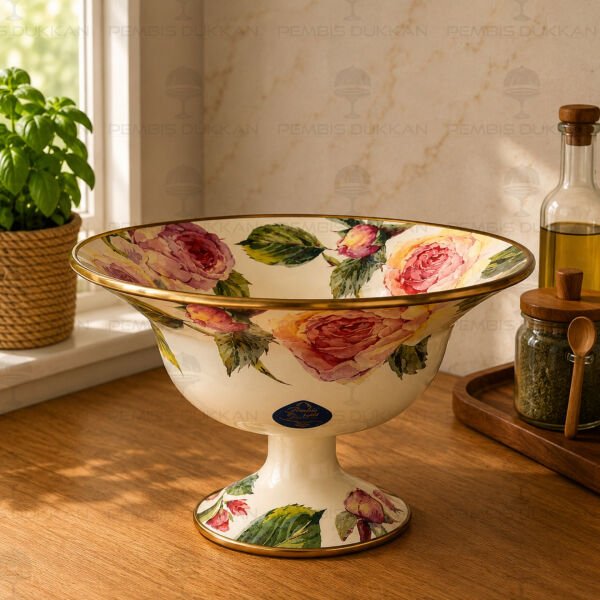 Rose Deluxe Emaye 30cm Ayaklı Meyvelik