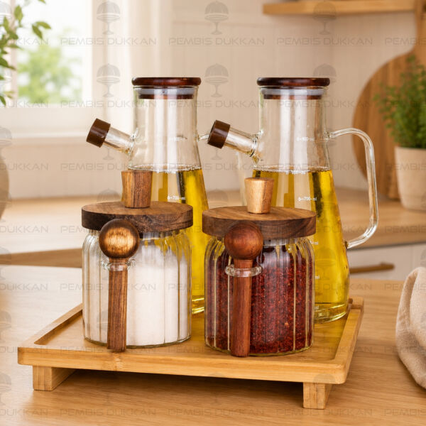 4'lü Bambu Standlı Serenit Ocak Yanı Yağdanlık Kombin Set 13