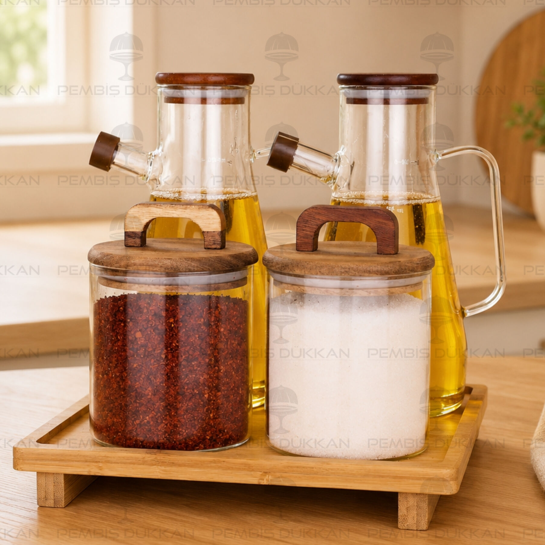 4lü Bambu Standlı Serenit Ocak Yanı Yağdanlık Kombin Set 14