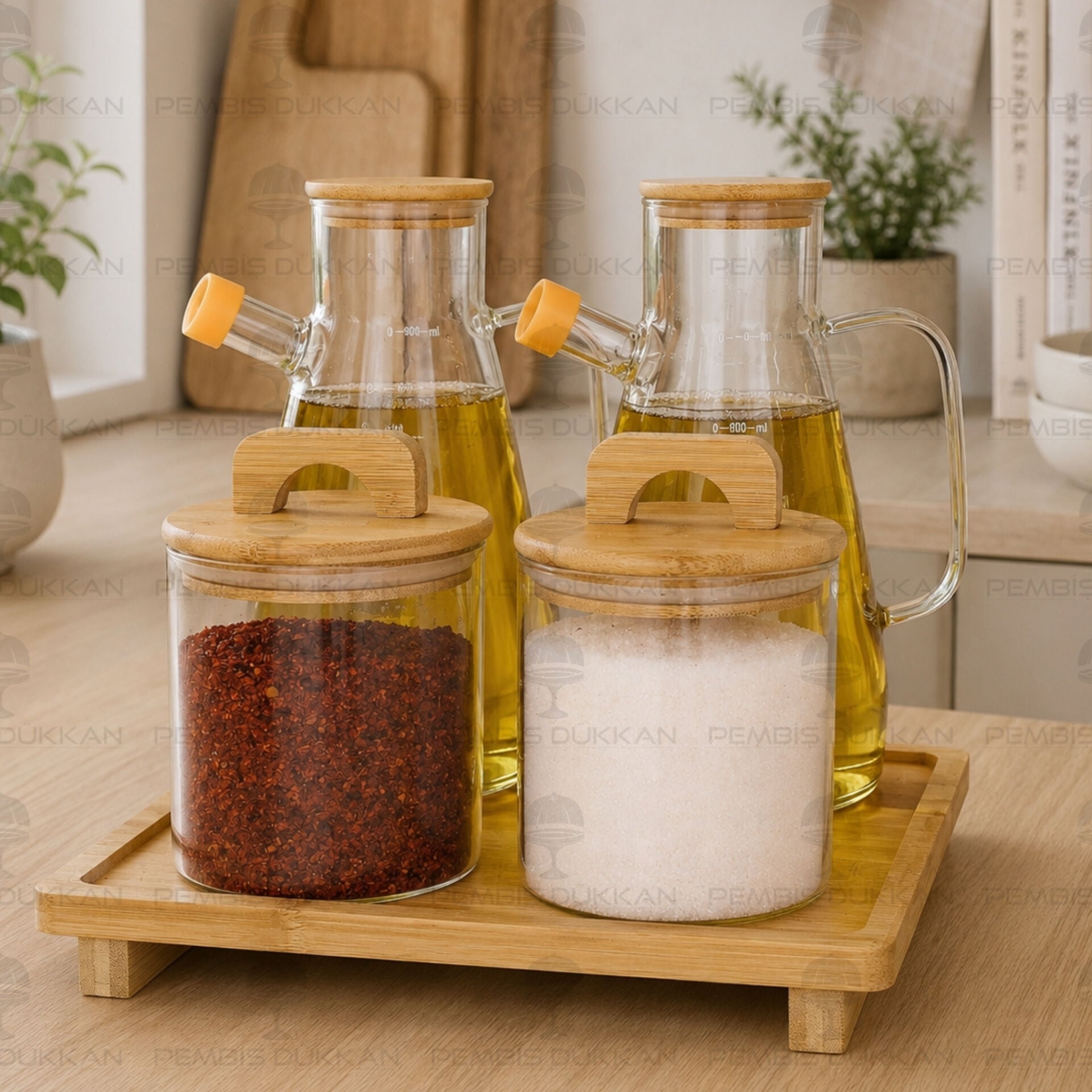 4lü Bambu Standlı Serenit Ocak Yanı Yağdanlık Kombin Set 24