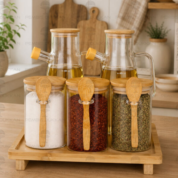 5li Bambu Standlı Serenit Ocak Yanı Yağdanlık Kombin Set 25