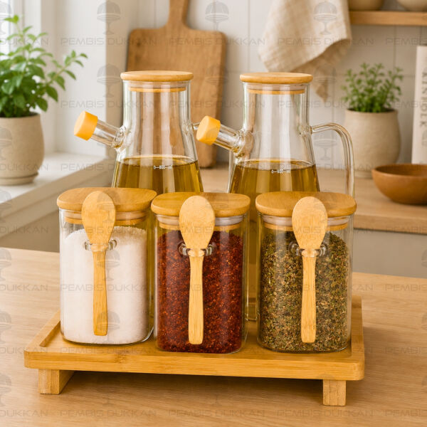 5li Bambu Standlı Serenit Ocak Yanı Yağdanlık Kombin Set 27