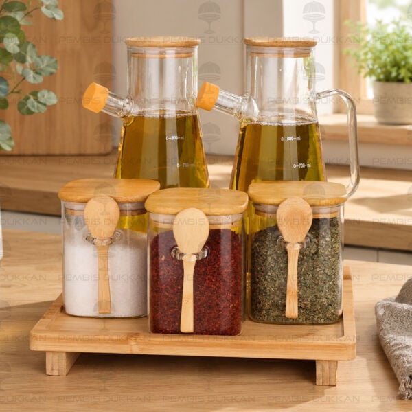 5li Bambu Standlı Serenit Ocak Yanı Yağdanlık Kombin Set 28